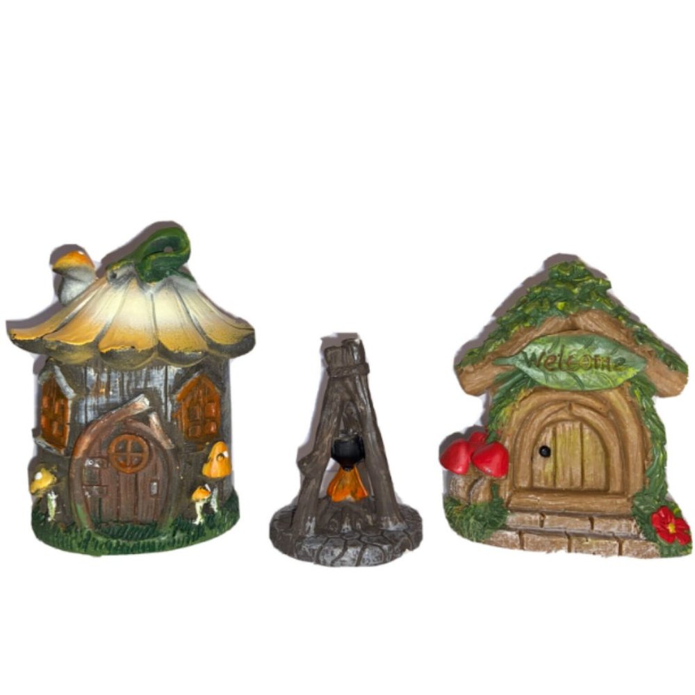 Tiny Gnome Home (Lot of 3) Front Door Welcome Sign Fire Garden Patio Decor 4"X3"